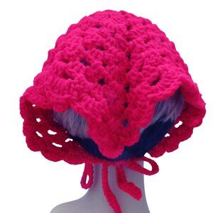 Red Crocheted Women's Boho Style Bandana, Handmade Head Scarf For Festival Wear